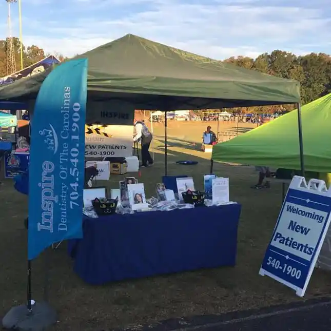 Dental practice booth set up at a 5k